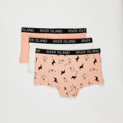 Girls pink and white print 3 briefs pack